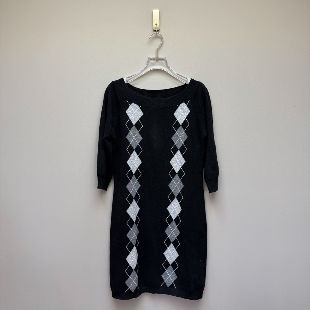 Benetton Black & Grey Argyle Knit Sweater Dress